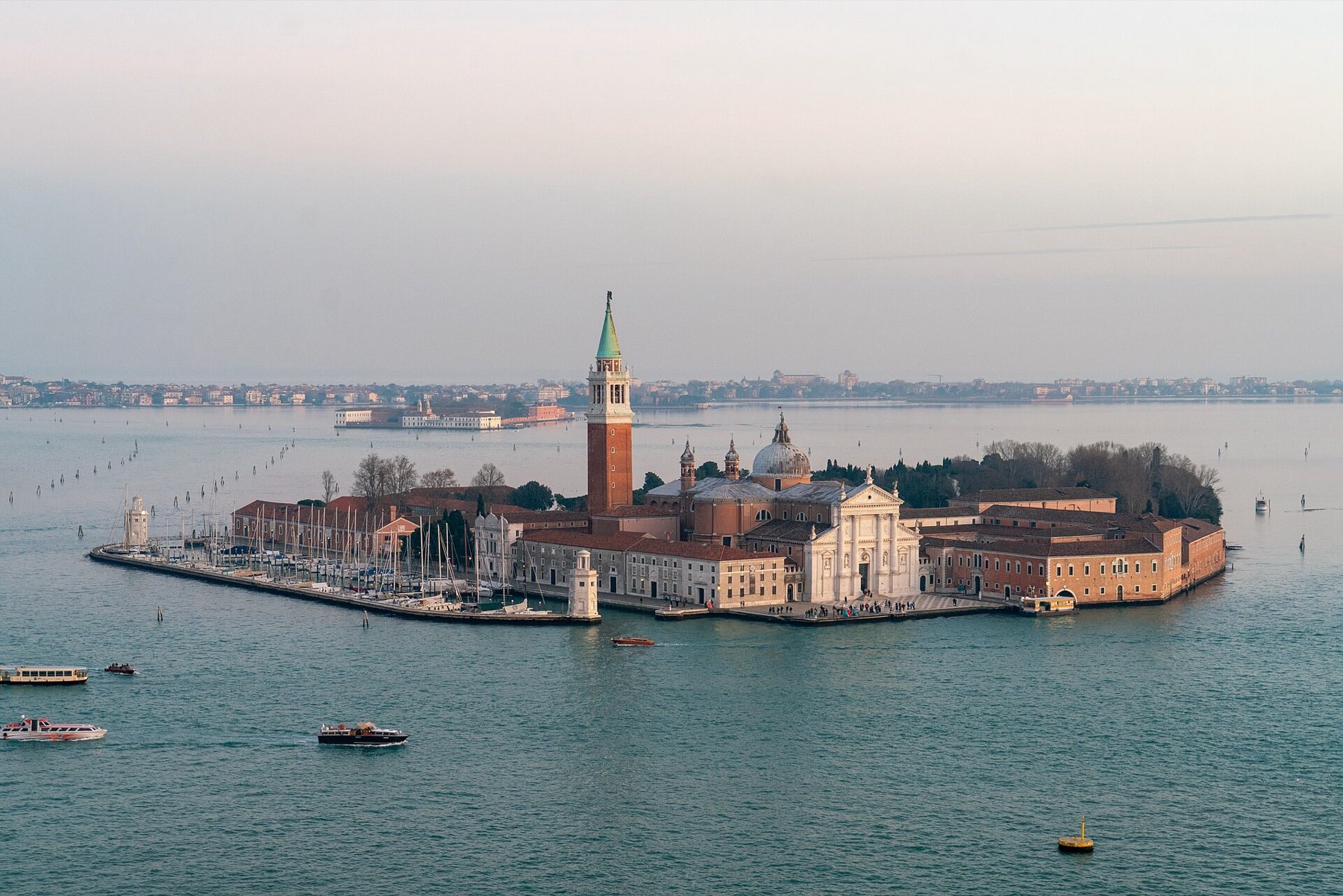 The island of San Giorgio Maggiore with its Palladian church and brick campanile rising from the Venetian lagoon